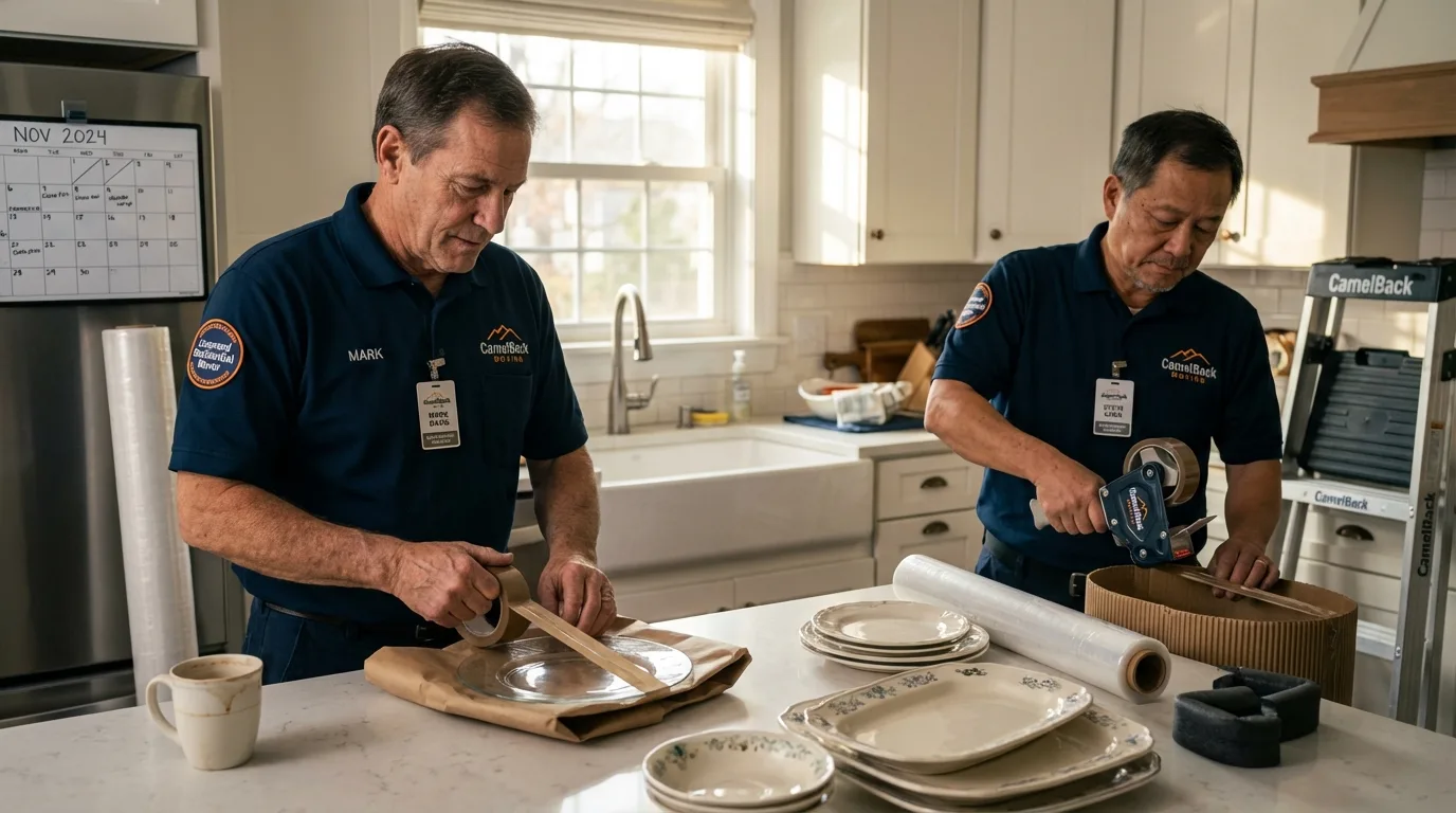 Professional crew packing kitchen dishware in Fort Atkinson, WI
